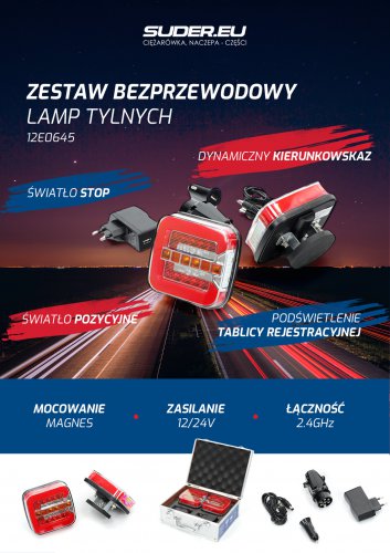 Zestaw Lamp tylnych bezprzewodowych wraz z z ładowarką i wtyczką